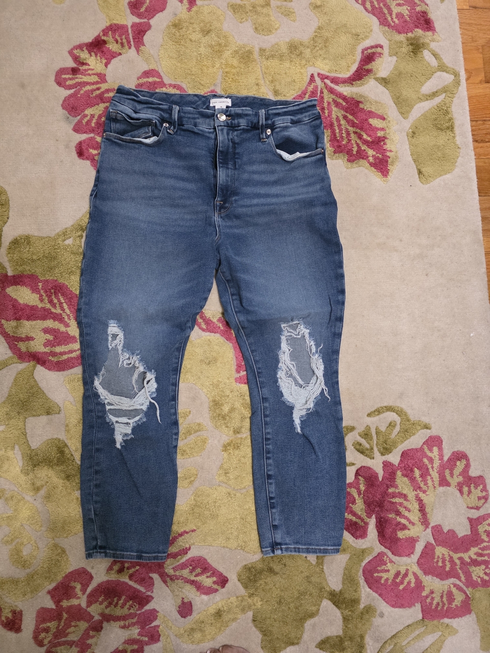 Good American Women's Distressed High-Rise Blue Jeans